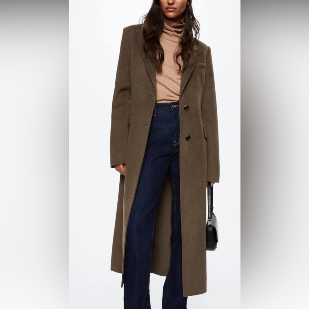 Mango fitted wool coat medium brown NWT